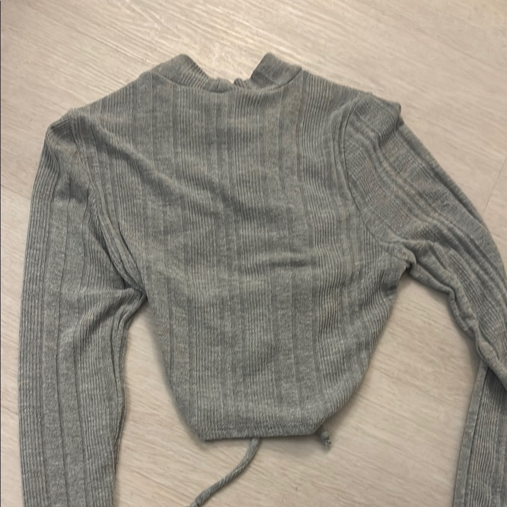 Windsor Gray Lace-Up Ribbed Top - Picture 3 of 3